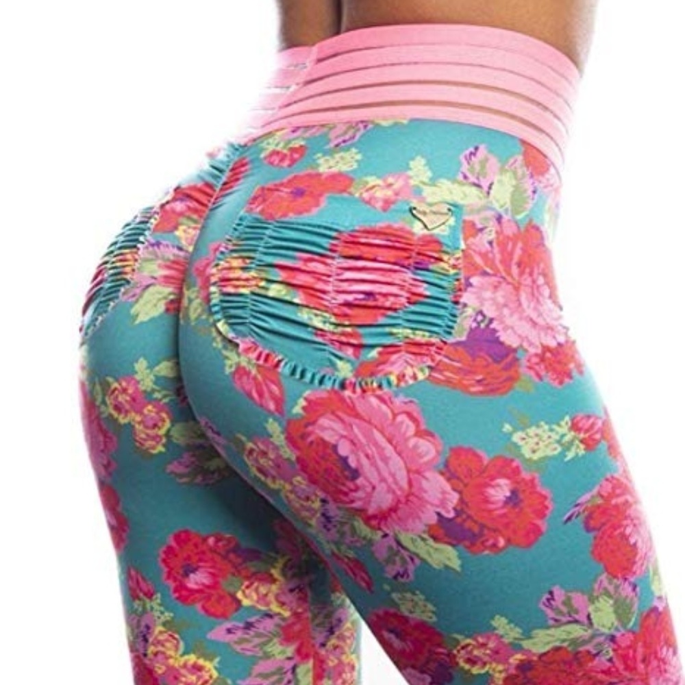 Cute Booty Lounge AQUA FLORAL Sport booty leggings